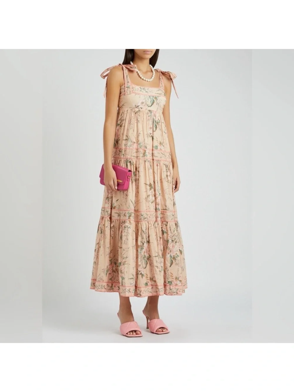 Zimmermann Peach Floral Smocked Dress with Thin Straps - Picture 1 of 5